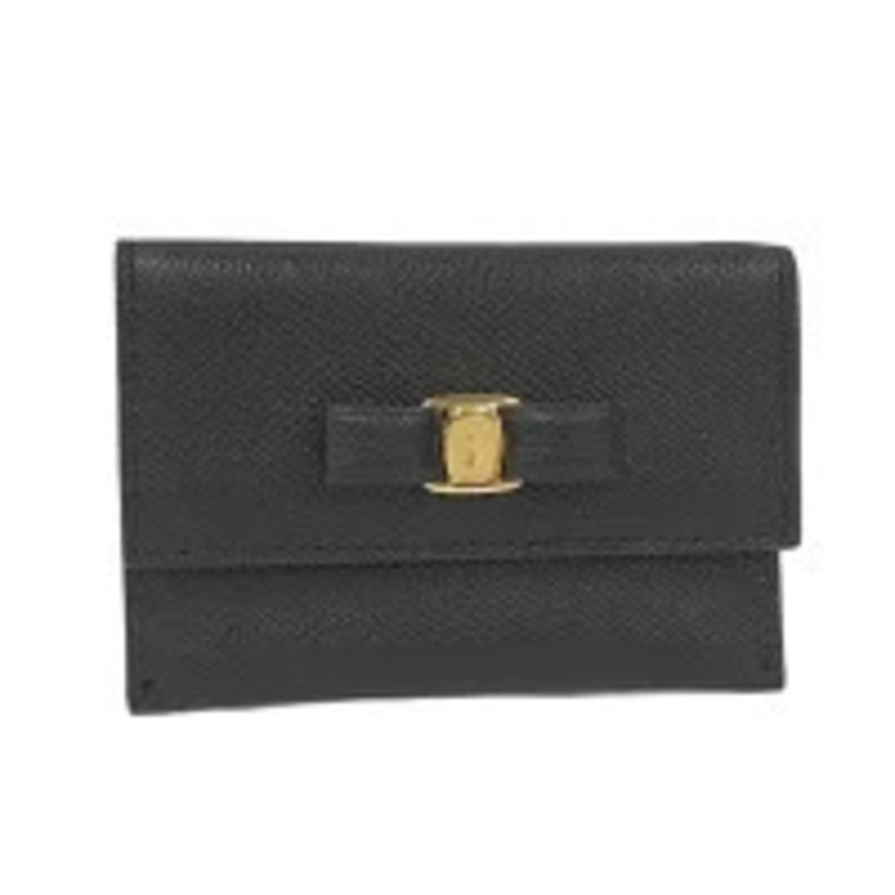 Salvatore Ferragamo Card Case Wallet Vara Leather Black